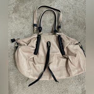 Big Buddha Faux Leather Fringe Bag Beige with Black